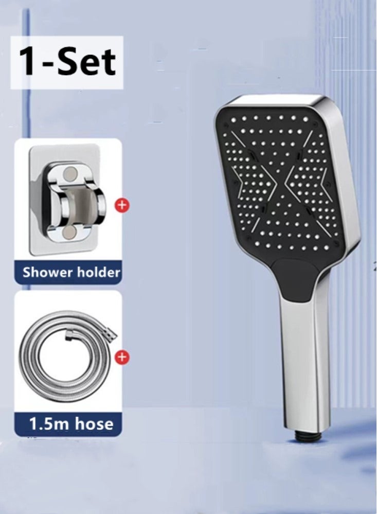 كوتيس 1-مجموعة حمام ضغط دش رأس رأس دش محمول باليد مع خرطوم وحامل دش فضي/أسود 10.8x28 سم - Image 1