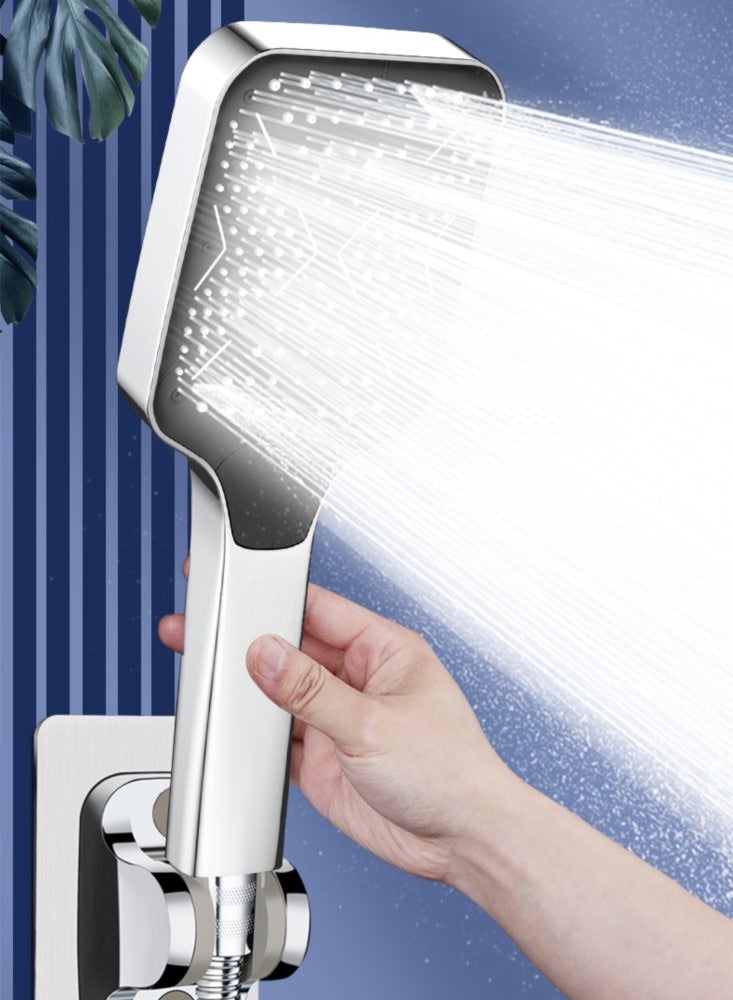 كوتيس 1-مجموعة حمام ضغط دش رأس رأس دش محمول باليد مع خرطوم وحامل دش فضي/أسود 10.8x28 سم - Image 2