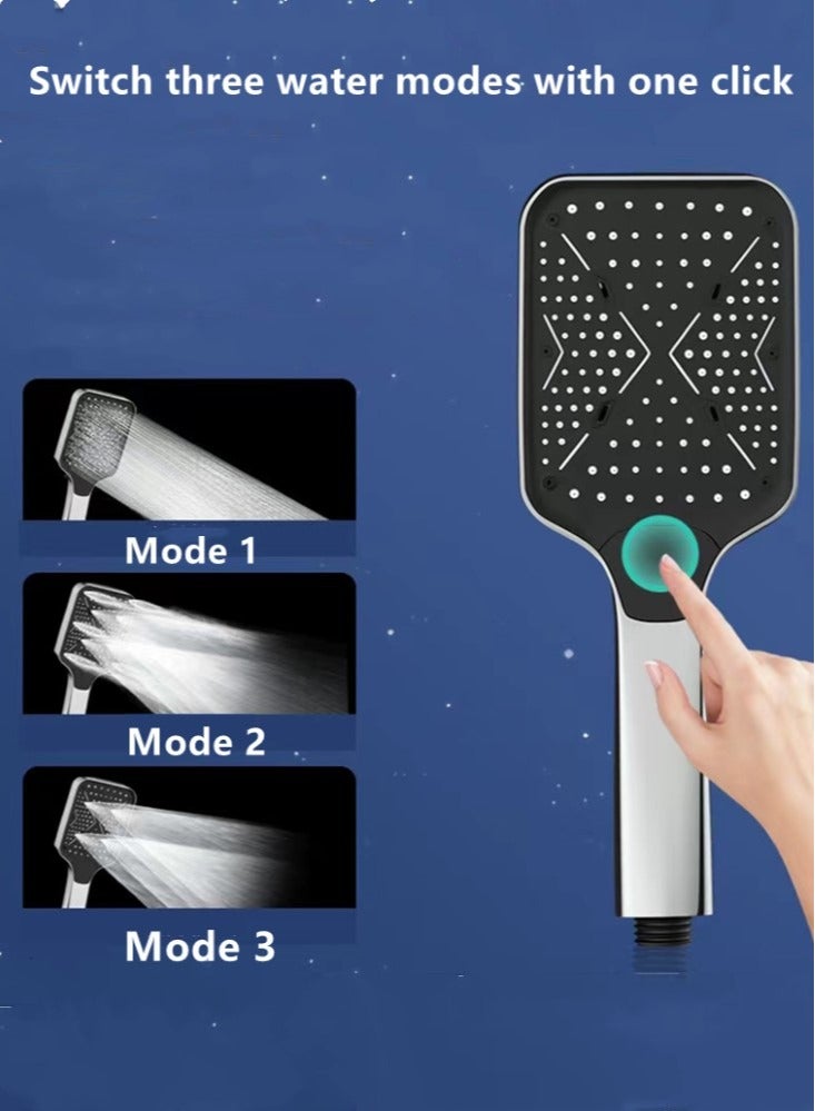 كوتيس 1-مجموعة حمام ضغط دش رأس رأس دش محمول باليد مع خرطوم وحامل دش فضي/أسود 10.8x28 سم - Image 3