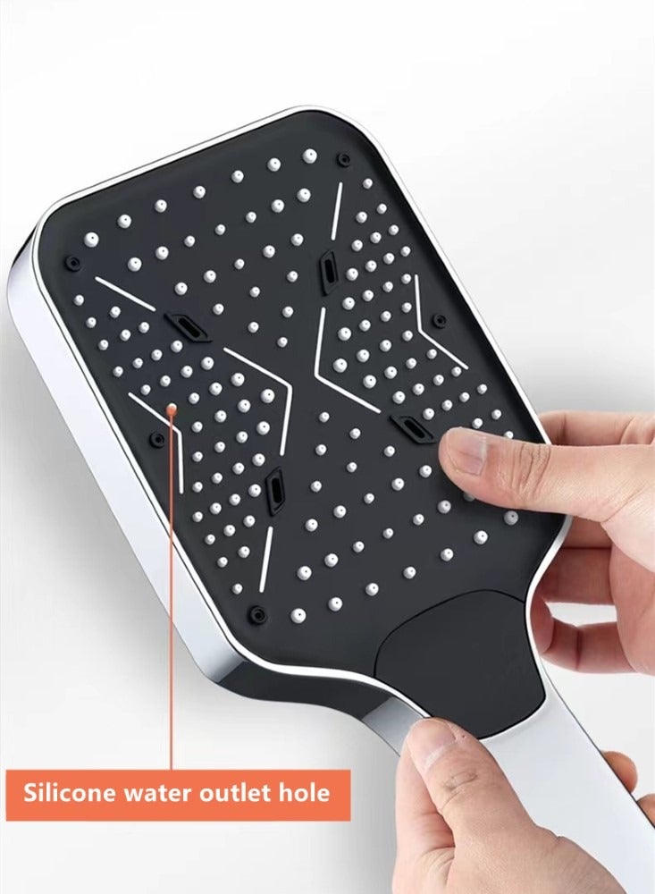 كوتيس 1-مجموعة حمام ضغط دش رأس رأس دش محمول باليد مع خرطوم وحامل دش فضي/أسود 10.8x28 سم - Image 5