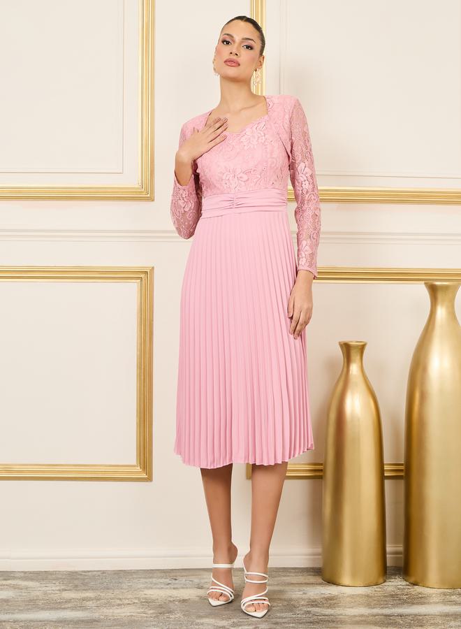 Styli Lace Bodice Pleated Dress  - Image 1