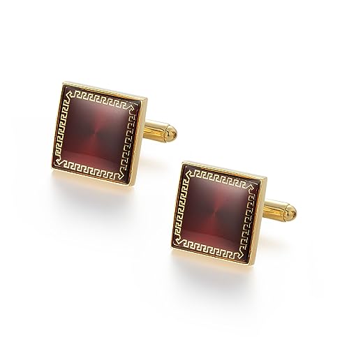 UJOY Fashion Cufflinks for Men in Gift Box Dark Red Square - Image 1