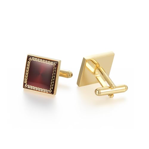UJOY Fashion Cufflinks for Men in Gift Box Dark Red Square - Image 2