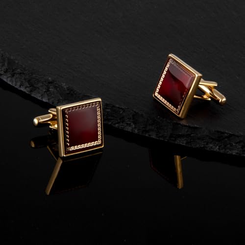 UJOY Fashion Cufflinks for Men in Gift Box Dark Red Square - Image 5