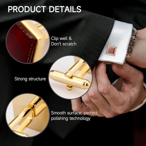 UJOY Fashion Cufflinks for Men in Gift Box Dark Red Square - Image 4