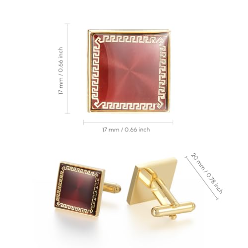 UJOY Fashion Cufflinks for Men in Gift Box Dark Red Square - Image 3