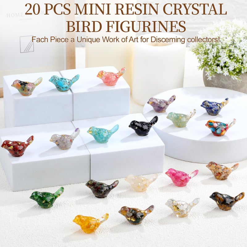 BrightRow 20pcs Crystal Figurines Glass Statue Resin Animal Statues Miniature Decorative Gravel Animal Collectible Figurines Table Home Shelf Decor Gifts for Animals Women Lovers(Bird) - Image 3