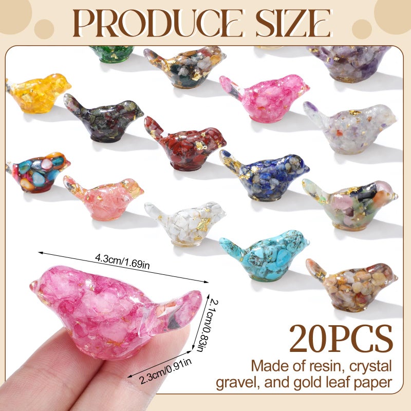 BrightRow 20pcs Crystal Figurines Glass Statue Resin Animal Statues Miniature Decorative Gravel Animal Collectible Figurines Table Home Shelf Decor Gifts for Animals Women Lovers(Bird) - Image 2