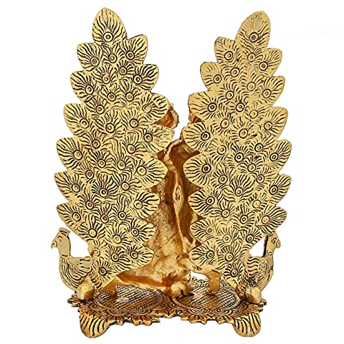 CHHARIYA CRAFTS Metal Radha Krishna Idol Statue with Diya Peacock Design Decorative Showpiece (Metal, Gold) - Image 4