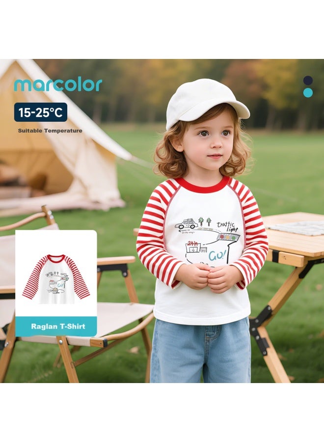 Marcolor Spring Baby Toddler Cotton Long Sleeve Striped Colorblock T-shirt White Red Road Speed 80
