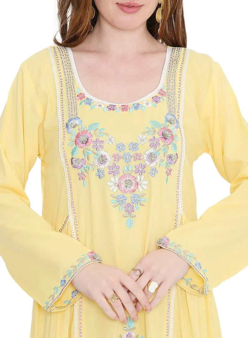 HANA & SARA classic long viscose farasha with elegant thread embroidery arabic kaftan jalabiya dress