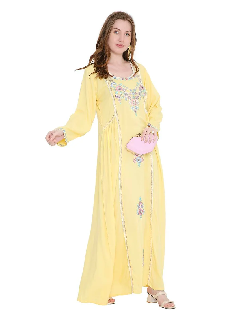 HANA & SARA classic long viscose farasha with elegant thread embroidery arabic kaftan jalabiya dress