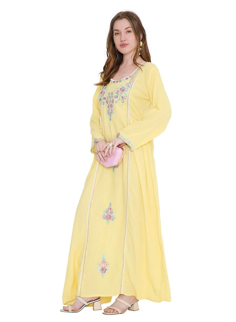 HANA & SARA classic long viscose farasha with elegant thread embroidery arabic kaftan jalabiya dress