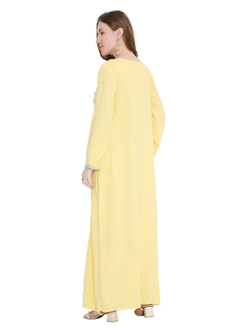 هانا آند سارا classic long viscose farasha with elegant thread embroidery arabic kaftan jalabiya dress