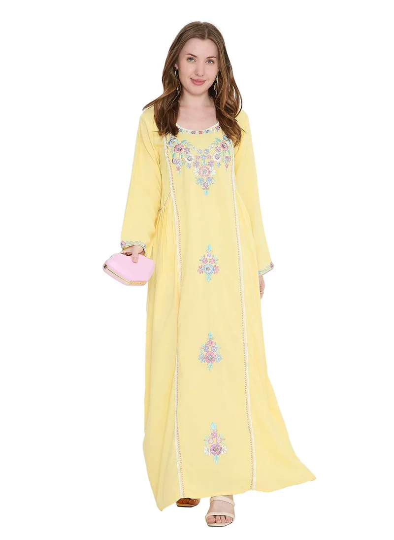هانا آند سارا classic long viscose farasha with elegant thread embroidery arabic kaftan jalabiya dress