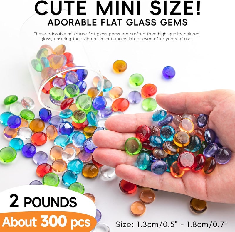 Meschett Mini Flat Glass Marbles, (Ca. 2 LB) Mix Color Glass Beads for Vases, Floral Bottom Mancala Gems Pebbles Fish Tank Rocks for Table Scatter Aquarium,Vase Fillers,Home Decorative Art Craft (0.5"~0.7") - Image 2