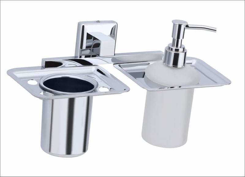 ORCE BATH ARTICLE soap Dispenser with Toothbrush Holder for washbasin Liquid Dispenser and Brush Holder for Bathroom Tumbler Holders dispensers 26(304 Stainless Steel,Chrome Finish,Frosted Glass) - Image 4