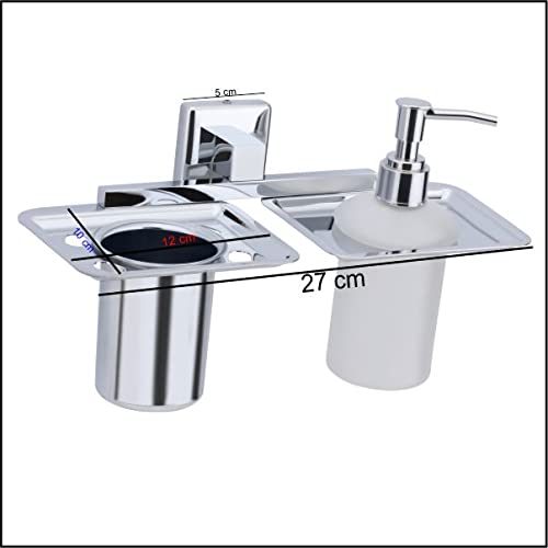 ORCE BATH ARTICLE soap Dispenser with Toothbrush Holder for washbasin Liquid Dispenser and Brush Holder for Bathroom Tumbler Holders dispensers 26(304 Stainless Steel,Chrome Finish,Frosted Glass) - Image 3