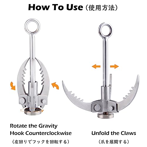 TRIWONDER Grappling Hook Gravity Rock Climbing Hooks Folding Claws Stainless Steel Anchor for Climbing, Hiking, Tree Limb Removal (Silver - 3 Claws) - Image 5