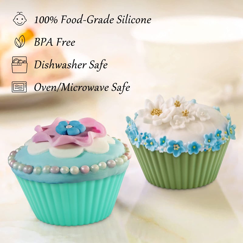 ITSIGHT 12 Pack Reusable Silicone Baking Cups, Non-Stick Muffin Cupcake Molds, Perfect for Baking Muffins, Pudding, Cupcakes and More - Image 4