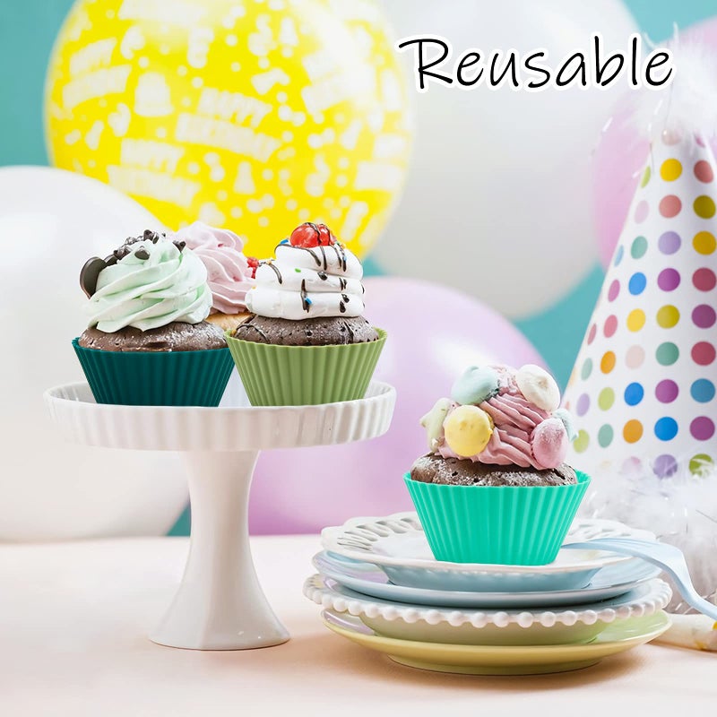 ITSIGHT 12 Pack Reusable Silicone Baking Cups, Non-Stick Muffin Cupcake Molds, Perfect for Baking Muffins, Pudding, Cupcakes and More - Image 3