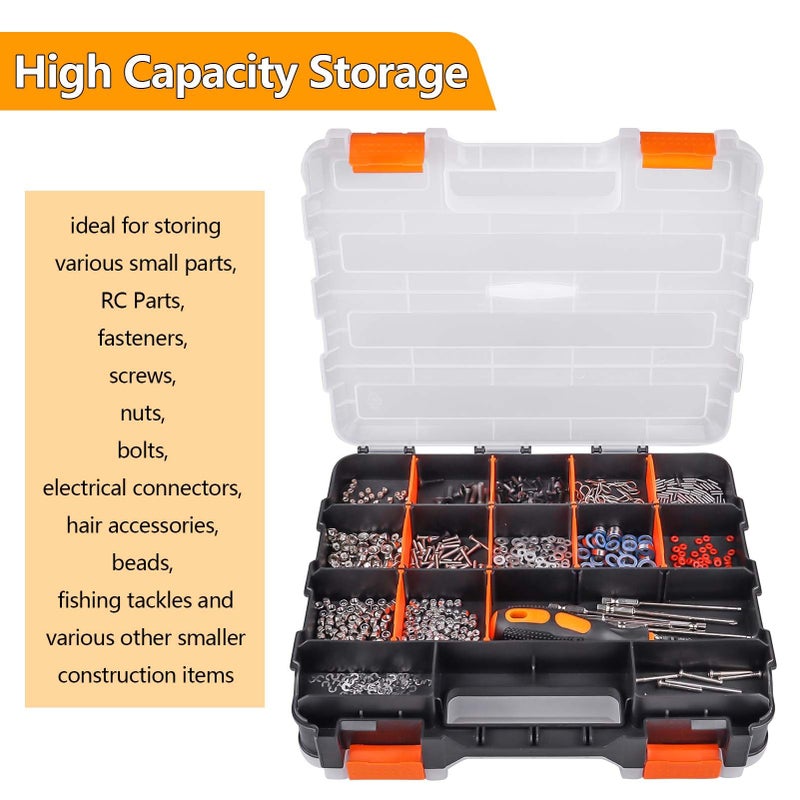 HobbyPark RC Hardware Organizer Box Adjustable Compartments Removable Dividers Durable Plastic Double Side Tools Box Screw Organizer For Nuts, Bolts, Screws, Nails, Small Parts, Tools - Image 2