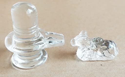 A & S VENTURES A&S Natural Crystal Sphatik Shivling with Nandi for Puja, Table-Home Decor, Car Dashboard and Gift (Size 5cm Approx) - Image 1