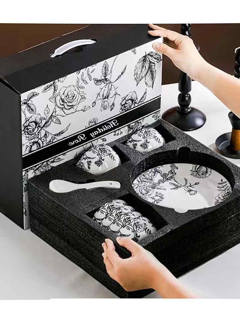 موندا طقم أدوات مائدة من البورسلين عالي الجودة، مكون من 16 قطعة، طقم أدوات مائدة من السيراميك، يتضمن وعاء أرز × 6، ملعقة حساء صغيرة × 6، طبق دائري × 4 - Image 5