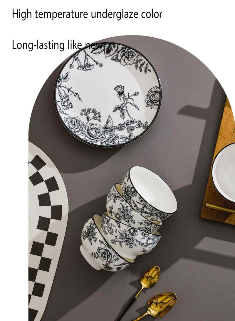 موندا طقم أدوات مائدة من البورسلين عالي الجودة، مكون من 16 قطعة، طقم أدوات مائدة من السيراميك، يتضمن وعاء أرز × 6، ملعقة حساء صغيرة × 6، طبق دائري × 4 - Image 2