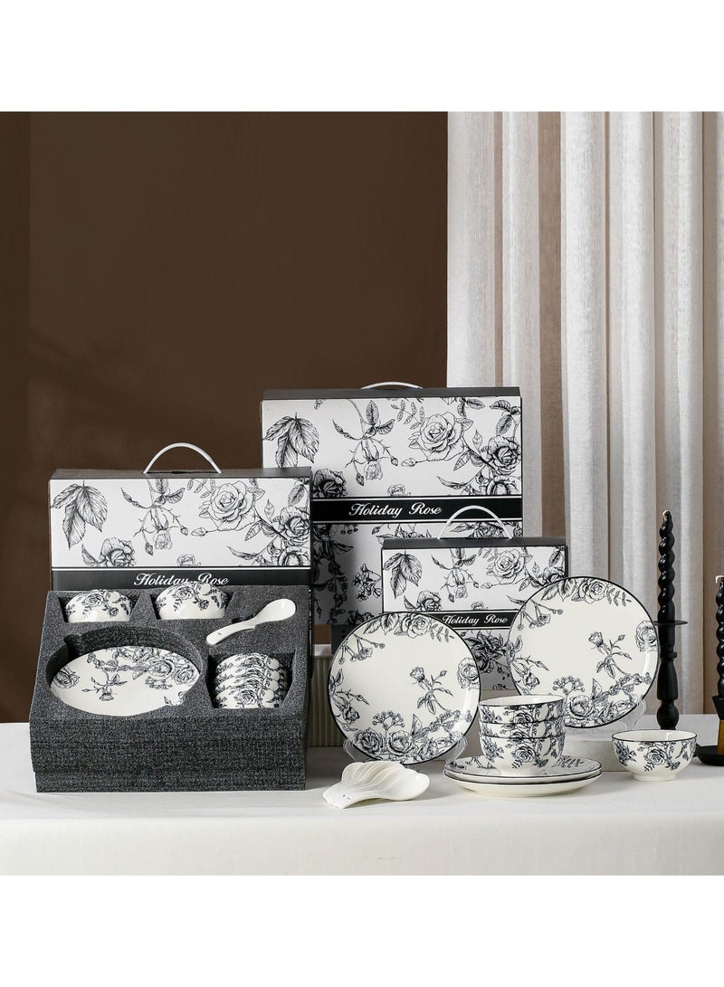 موندا طقم أدوات مائدة من البورسلين عالي الجودة، مكون من 16 قطعة، طقم أدوات مائدة من السيراميك، يتضمن وعاء أرز × 6، ملعقة حساء صغيرة × 6، طبق دائري × 4 - Image 3