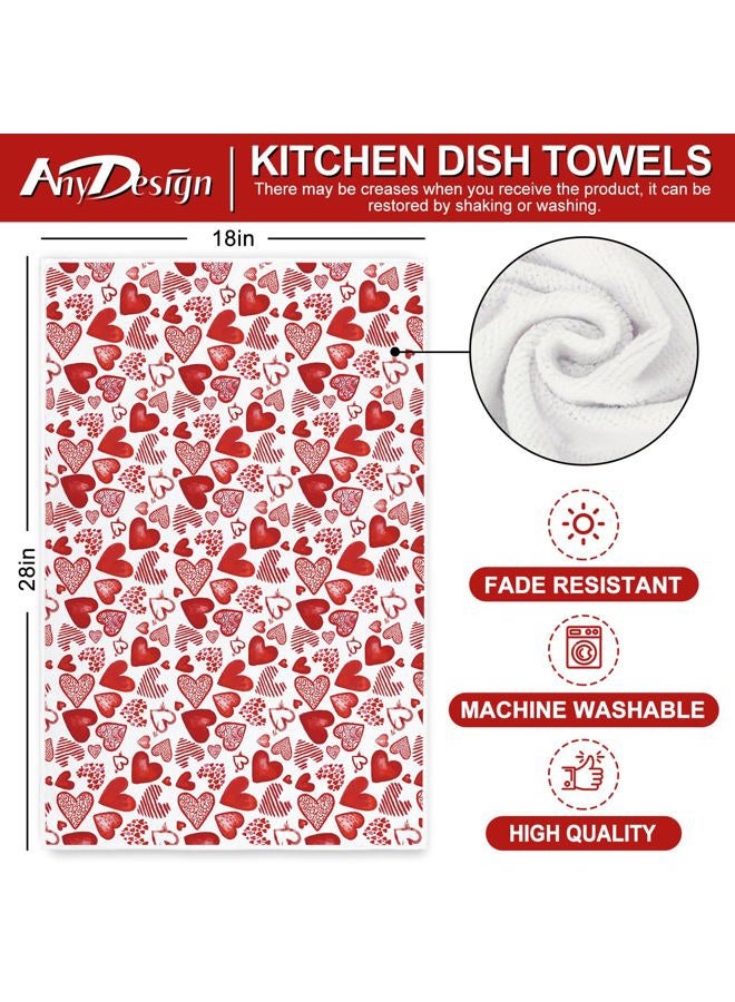 AnyDesign Valentine's Day Kitchen Towel Watercolor Red Hearts Dish Towels 18 x 28 Inch Watercolor Love Heart Hand Drying Tea Towel for Wedding Anniversary Cooking Baking, Set of 2 - Image 2
