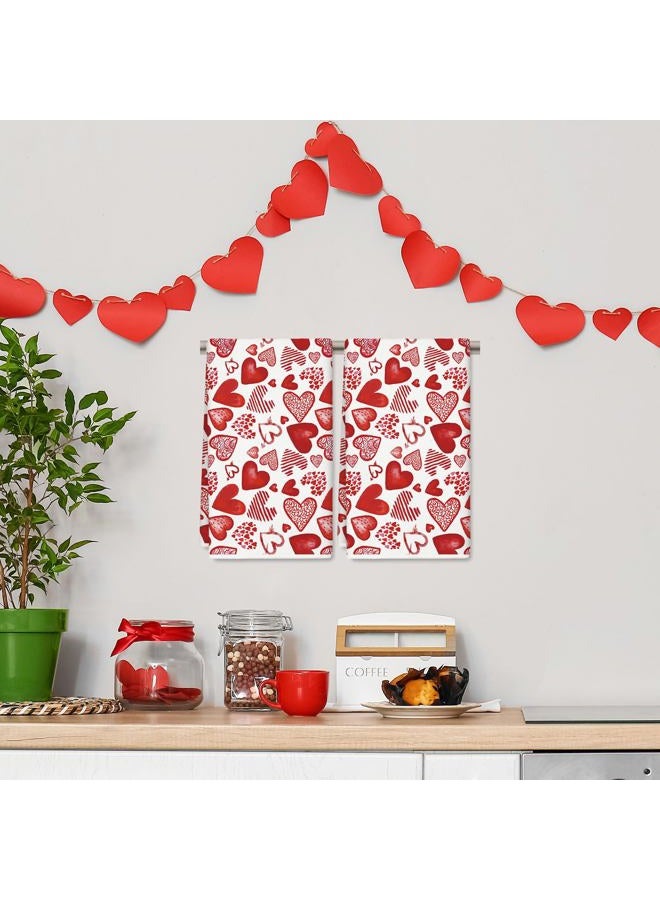 AnyDesign Valentine's Day Kitchen Towel Watercolor Red Hearts Dish Towels 18 x 28 Inch Watercolor Love Heart Hand Drying Tea Towel for Wedding Anniversary Cooking Baking, Set of 2 - Image 5