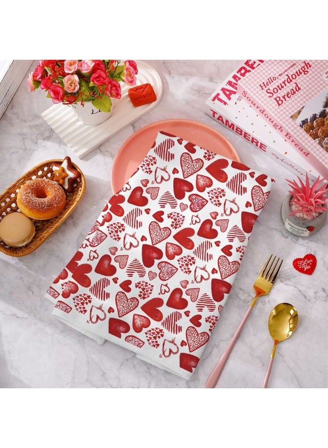 AnyDesign Valentine's Day Kitchen Towel Watercolor Red Hearts Dish Towels 18 x 28 Inch Watercolor Love Heart Hand Drying Tea Towel for Wedding Anniversary Cooking Baking, Set of 2 - Image 4