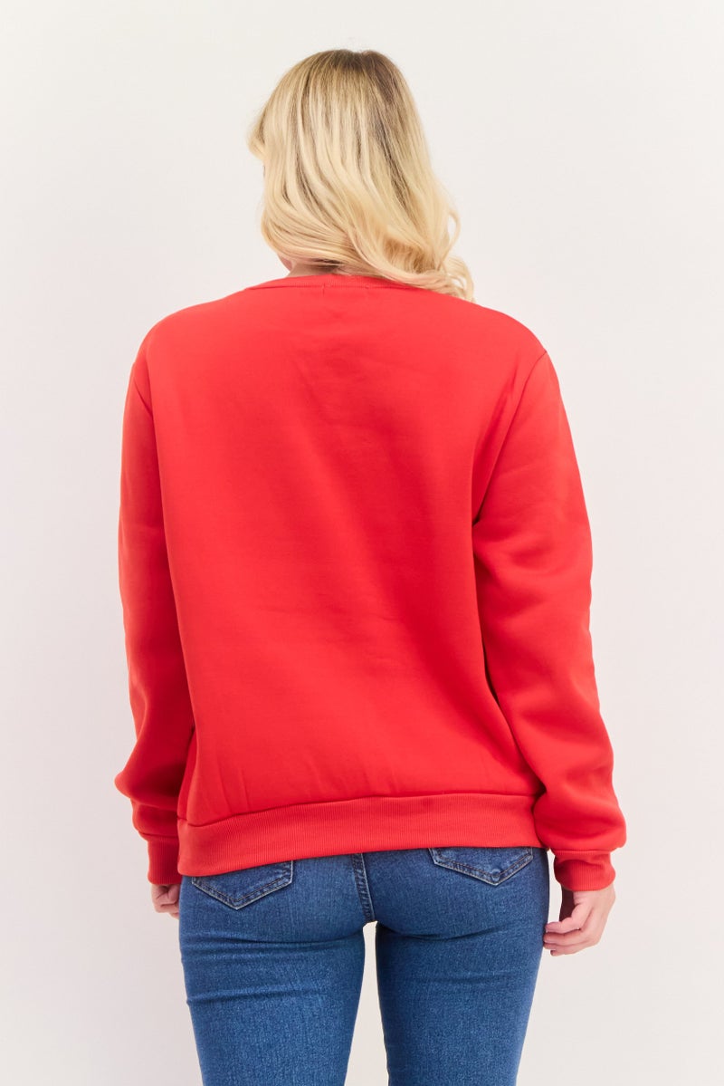 Buzz Women Crew Neck Graphic Print Sweatshirt, Red - Image 2