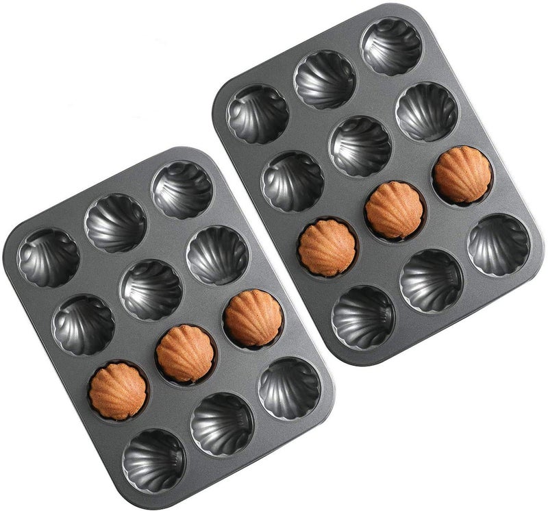 Mold Cake Pan for Madeleine ZEENEEK 12Cavity NonStick Spherical Shell Madeline Bakeware for Oven Baking 2 Pack