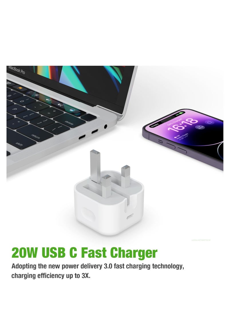 1Pack iPhone 15 /16 Charger, 20W USB C Charger Plug and Type C Cable 1M Lead Fast Charging for iPhone 16 Pro/16 Pro Max/15 Pro/15 Plus/iPad Pro Air 6th/5th/4th, iPad 10th Mini 7th - Image 2