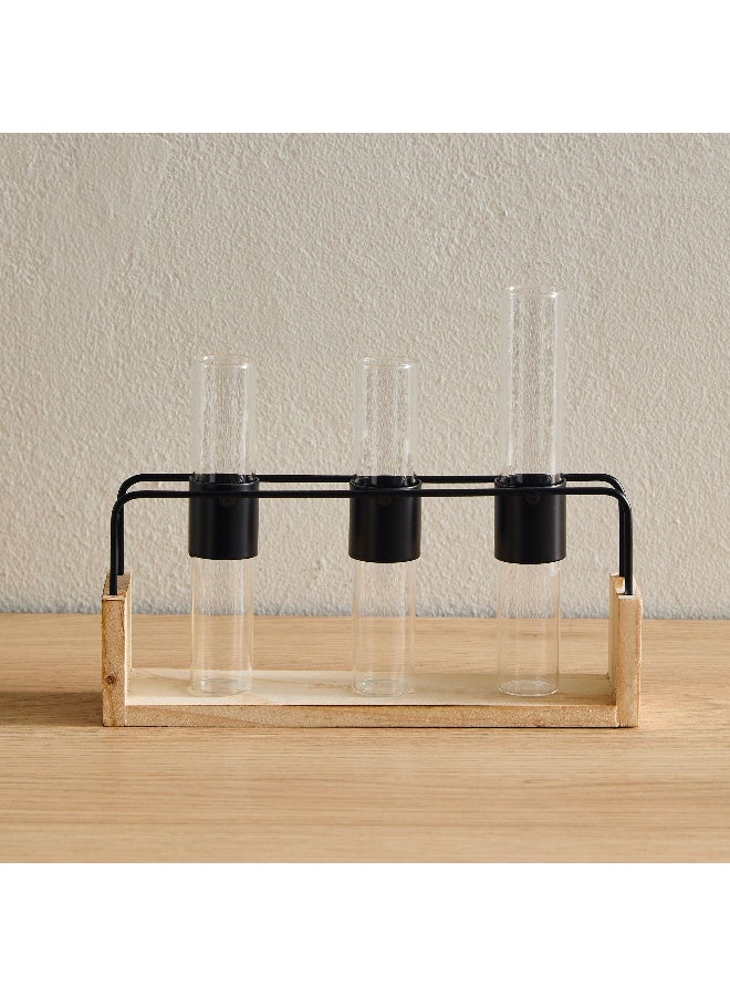 هوم بوكس حامل ورد معدني وخشبي من وادي مع 3 فازات زجاجية - Image 2