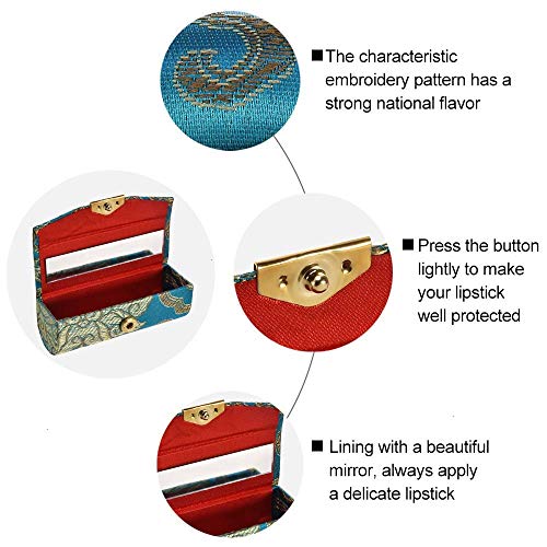 Comicfs حافظة أحمر شفاه كوميكفس 12 قطعة / مجموعة حافظة أحمر شفاه مع مرآة، قماش ساتان ناعم بتصميم رائع، ألوان متنوعة عشوائية، صندوق مجوهرات - Image 5