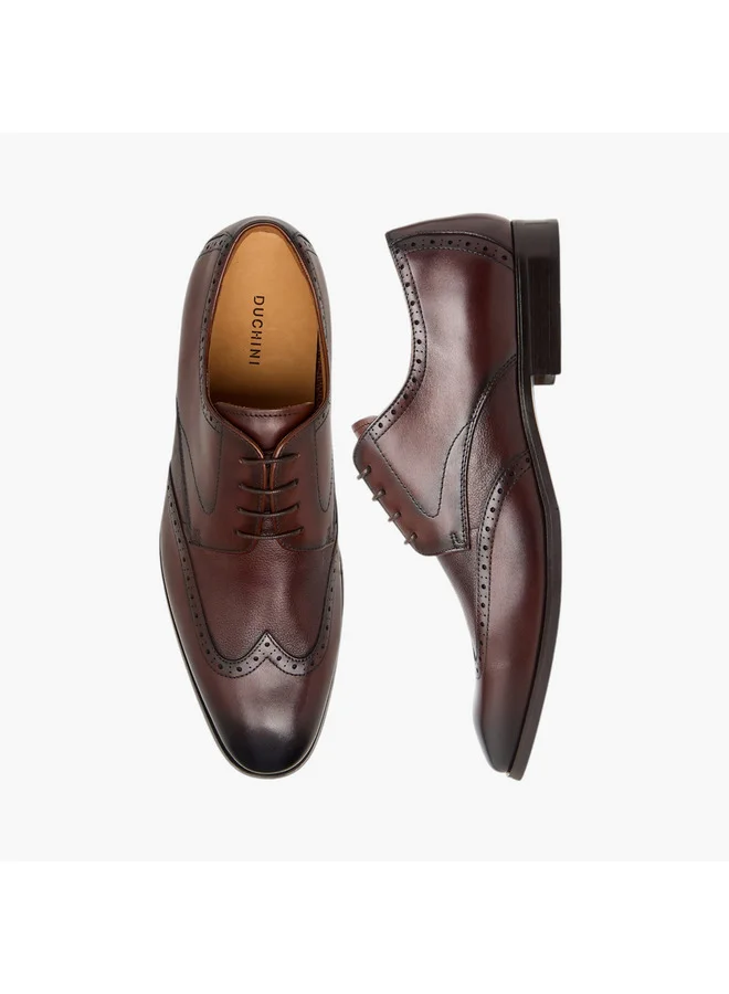 DUCHINI Men's Perforated Derby Shoes with Lace-Up Closure