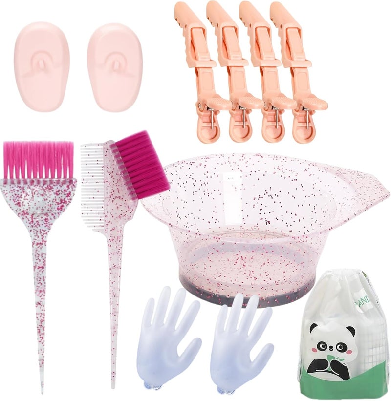 SIXHANS 10PCS Professional Hair Dye Kit Salon Grade Coloring Tools Pink Color | Including Hair Dye Mixing Bowl,Dye Brushes&Comb,Gloves, Ear Protector & Clips Suit for DIY Bleaching & Hair Coloring at Home - Image 1