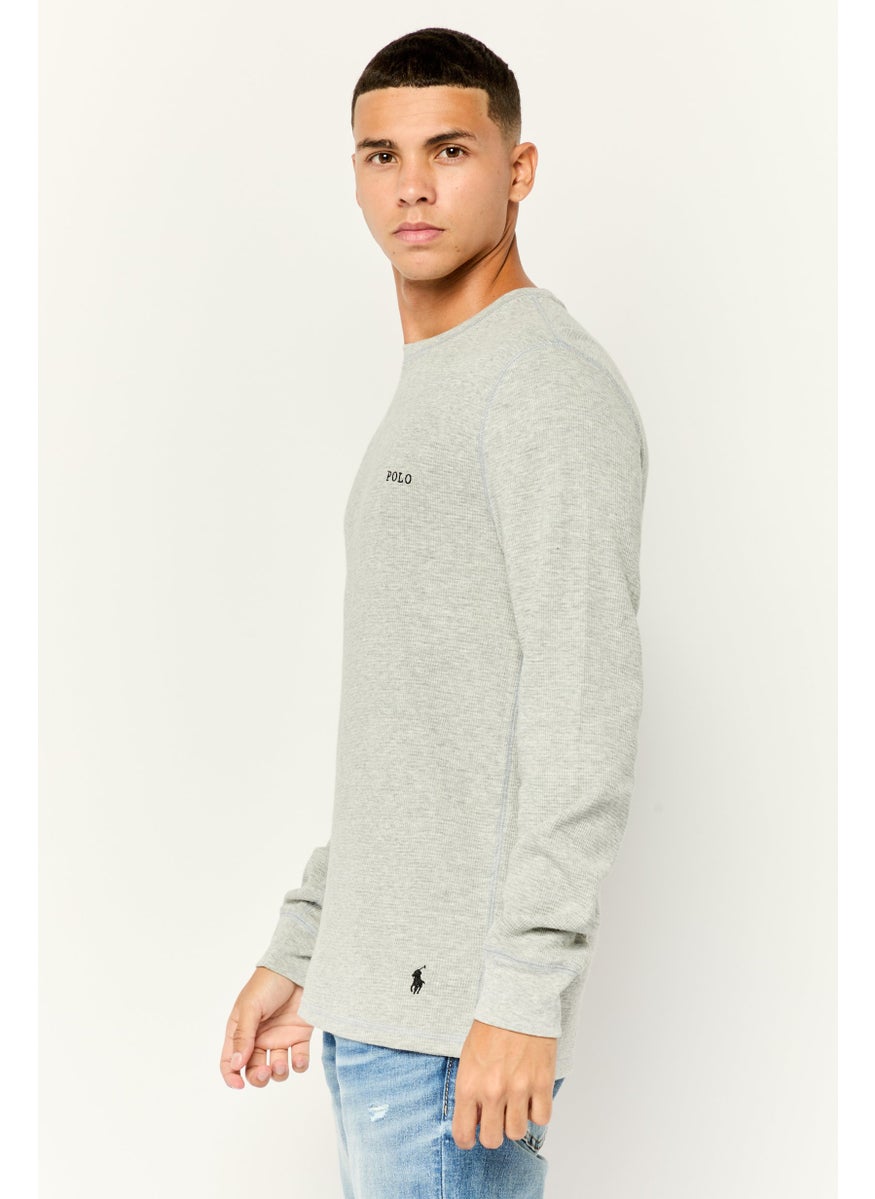POLO RALPH LAUREN - Men Crew Neck Embroidered Logo Long Sleeves Sweatshirt, Light Grey - Image 1