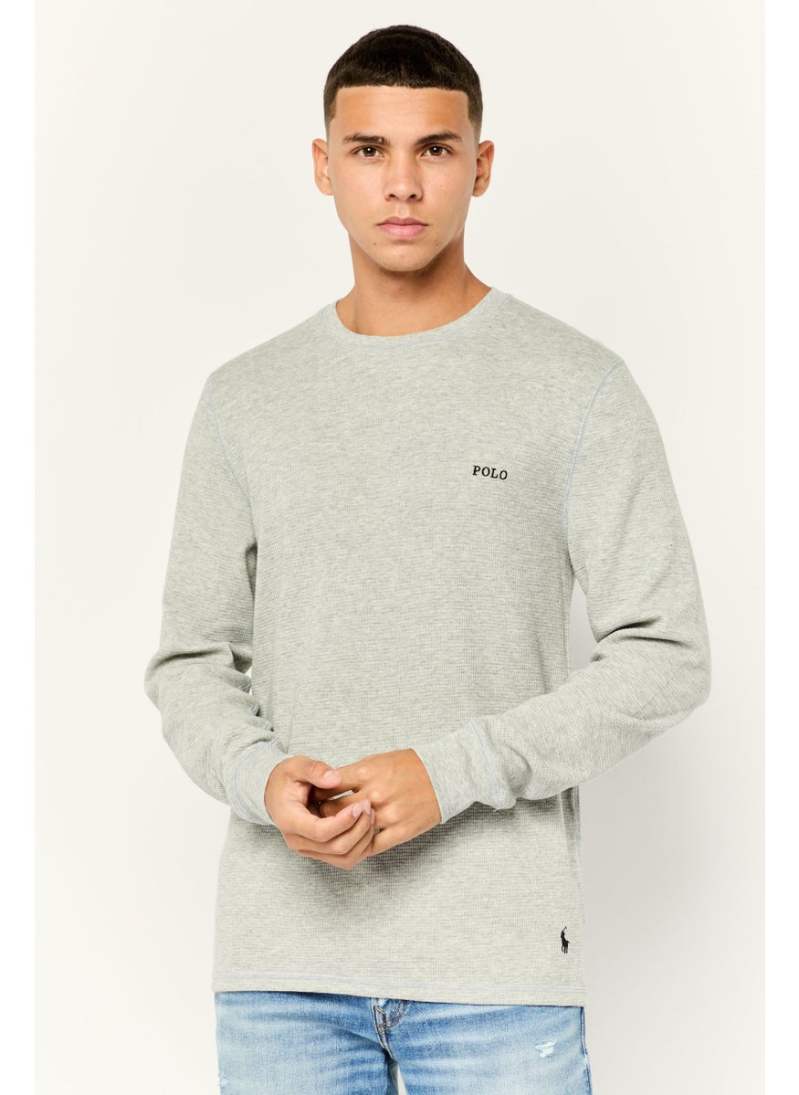 POLO RALPH LAUREN - Men Crew Neck Embroidered Logo Long Sleeves Sweatshirt, Light Grey - Image 1
