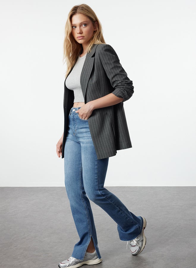 trendyol بنطال جينز أزرق داكن بفتحة عالية الخصر TWOAW22JE0382 - Image 2