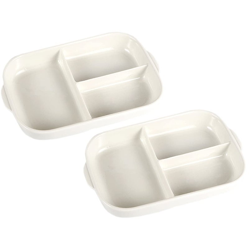 Sizikato 2pcs Rectangular Ceramic Divided Plate Dinner Plate Luncheon Plate Fruit Salad Plate. 9 Inches - Image 1