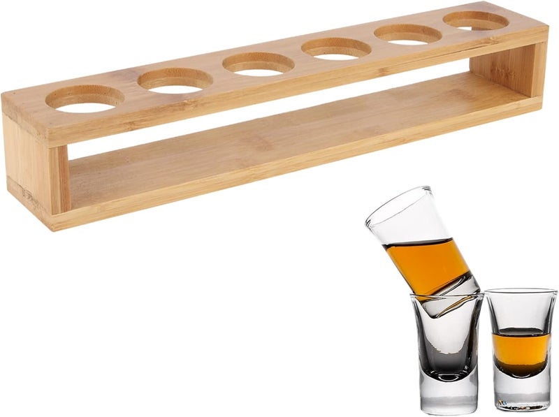 klarako Wooden Glasses Holder 6 Shot Heavy Base for Whisky Tequila Glass Serving Tray (Brown) - Image 1