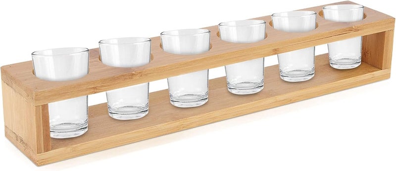 klarako Wooden Glasses Holder 6 Shot Heavy Base for Whisky Tequila Glass Serving Tray (Brown) - Image 5