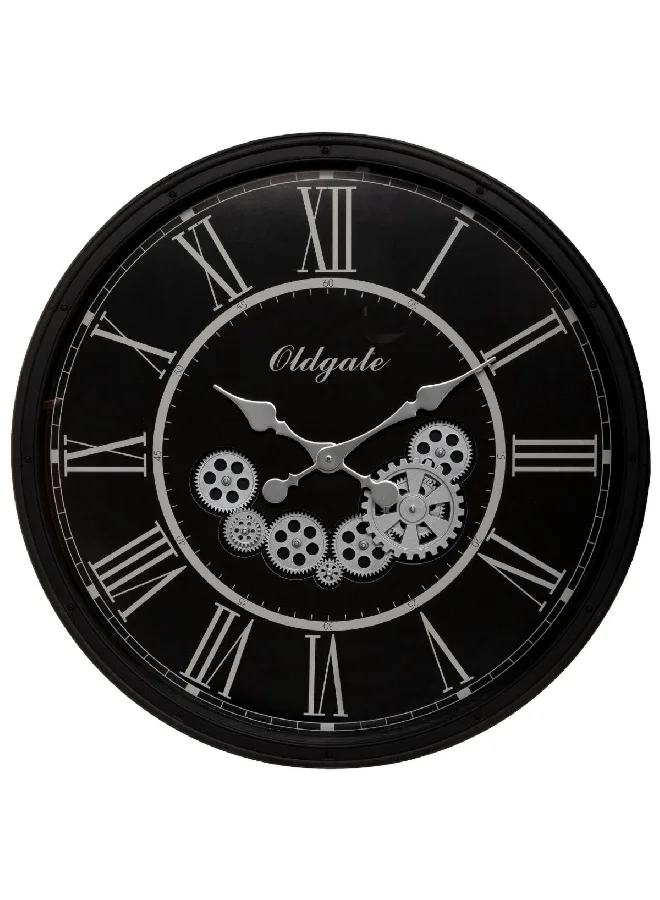 atmosphera Loann Round Analog Wall Clock with Visible Moving Gears Black and Silver 76.5 cm 179408