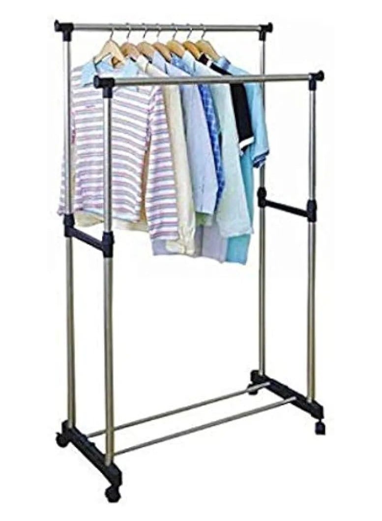 SITLAENTERPRISE Stainless Steel Portable Double Pole Telescoplc Clothes Rack, Foldable Dual Clothes and Garment Hanging Rack, Laundry Drying Stand with Wheels for Indoor and Outdoor - Image 3