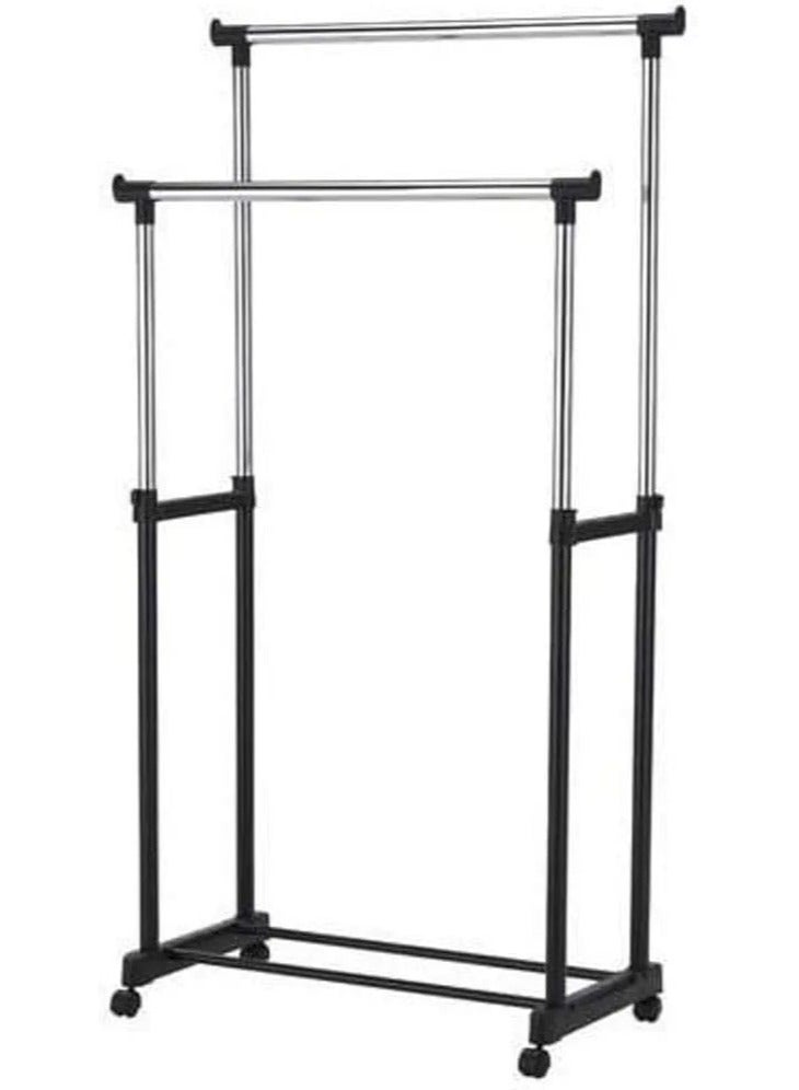 SITLAENTERPRISE Stainless Steel Portable Double Pole Telescoplc Clothes Rack, Foldable Dual Clothes and Garment Hanging Rack, Laundry Drying Stand with Wheels for Indoor and Outdoor - Image 4