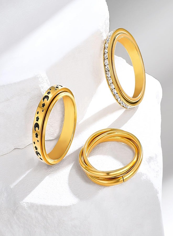 FEYIR 8 Pcs Fidget Rings for Women Anxiety Spinner Stainless Steel CZ Band Ring Spinning Rings Set for Anxiety - Image 3
